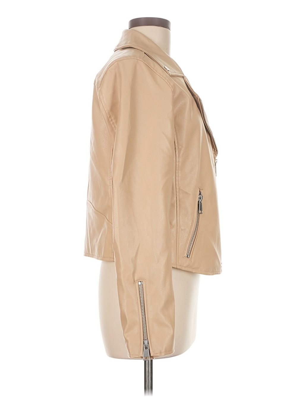 NWT Anthropologie Tan Faux Leather Moto Jacket - Picture 3 of 15